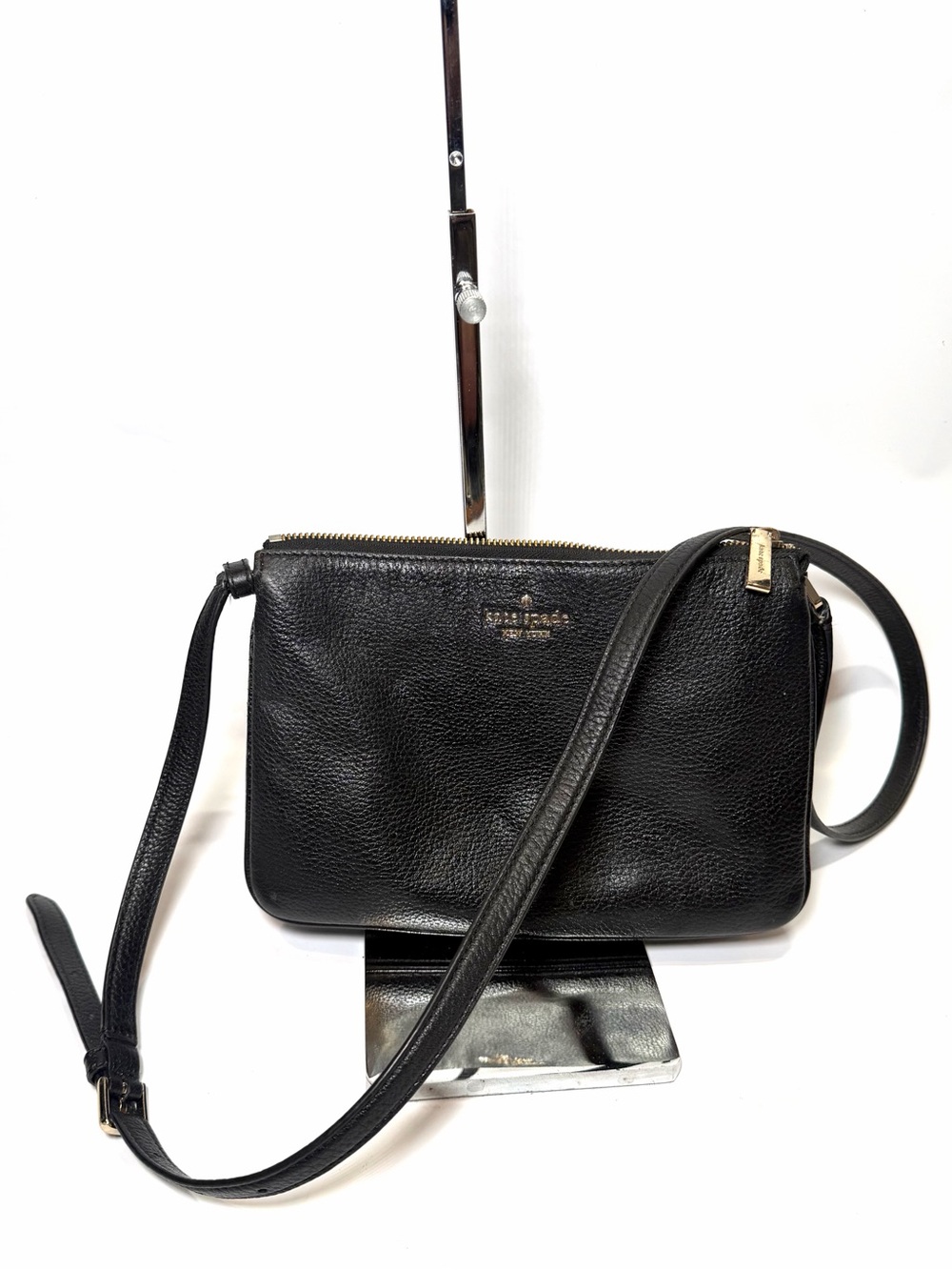 kate spade Black Pebbled Leather Double-Zip Crossbody